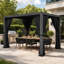 Pergola à auvent noir avec rideaux d'intimité et moustiquaire FLISE 10 pi x 10 pi-133410850-133410853
