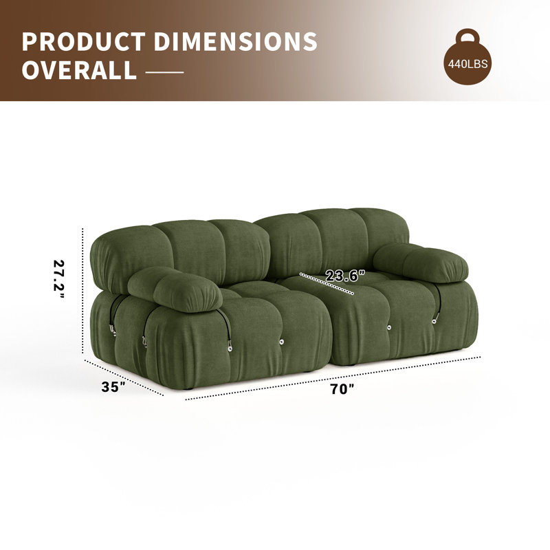 Causeuse modulaire en velours Hansika 70,8 po, Green