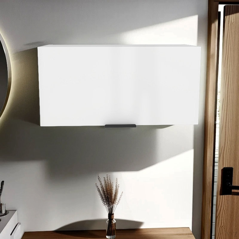 Armoire murale escamotable, conception compacte, tablette simple, style moderne, blanc