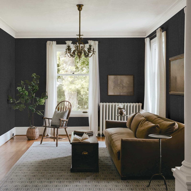 Fine Boxweave Paperweave Wallpaper, Black