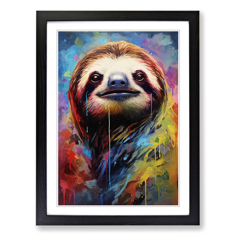 Sloth Modern - Single Picture Frame Print on Wood, Black Framed, 34cm H x 25cm W