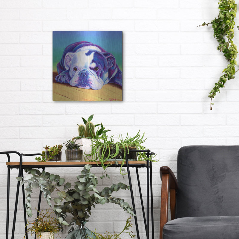 «Sweet English Bulldog» par Rebecca Wang Art, H 12 po x l 12 po