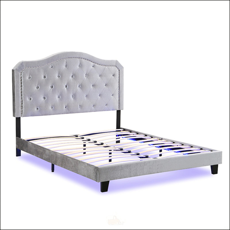 Upholstered Bed, Light Gray