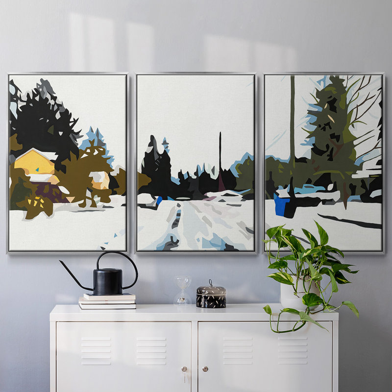 Hiver - Toile encadrée de plusieurs pièces, H 24 po x l 48 po x P 2 po, Argenté