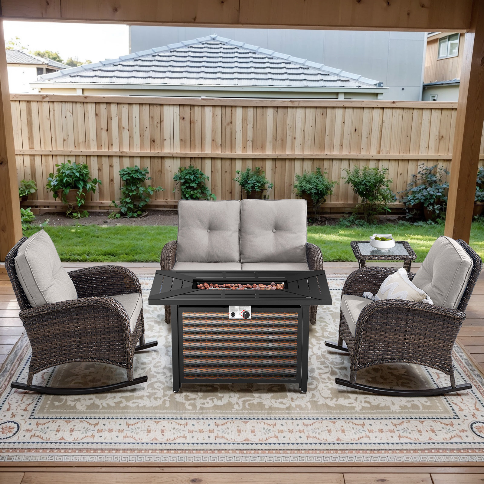 Lark Manor™ 5-Pieces Outdoor Fire Pit Table Combination Set | Wayfair