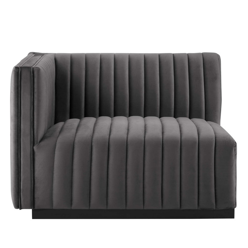 Conjure Channel Tufted Sofa by Modway, Black, Gray Velvet, 28" H x 155" W x 36.5" D