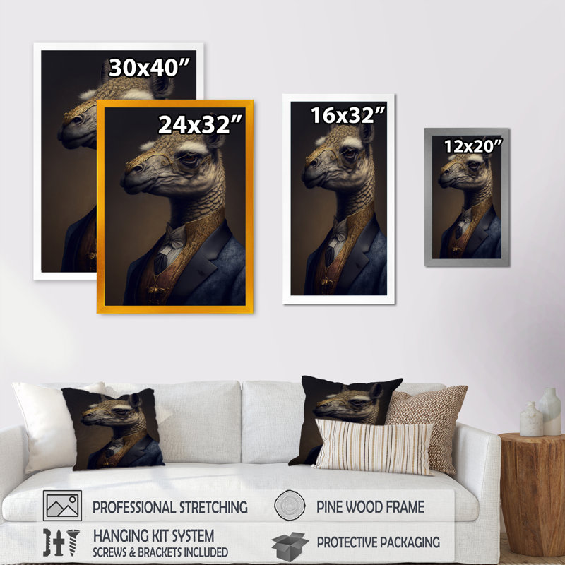 Mafia Llama - Impression sur toile, Impression noire sur toile encadrée, H 20 po x l 12 po x P 1 po