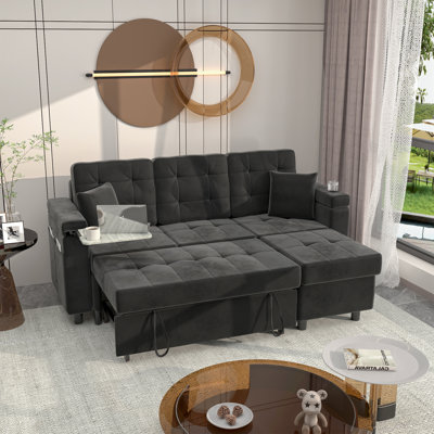 84 Inches Wide Convertible Sofa Bed, 4-In-1 Sleeper Sofa Bed With Storage, L Shape Sofa Bed For Living Room, Office, Study, Light Gray, by Latitude Run