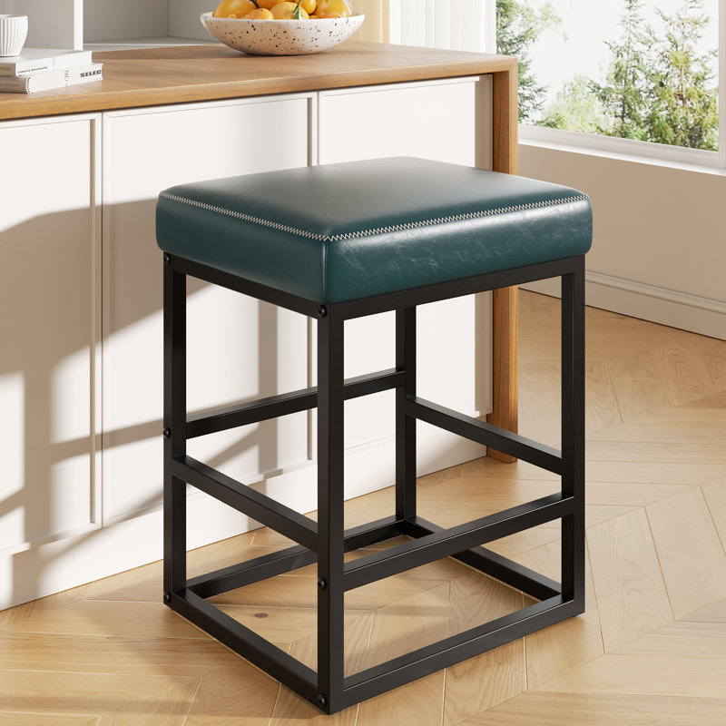 Modern Edge, Cozy Feel: Faux Leather Upholstered Counter Bar Stools for Every Home, Dark Blue
