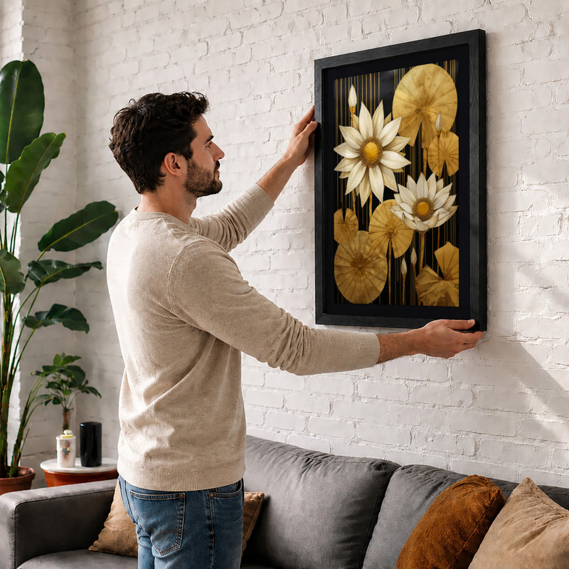 Modernist Bloom Art Deco - Framed Print, A3 - 42.0 x 29.7 cm, Black