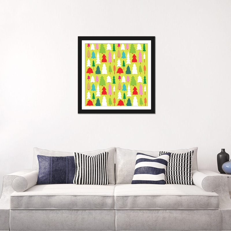 «Christmas Trees», impression sur toile, H 16 po x l 16 po x P 1 po, Papier d'art encadré noir, Blanc
