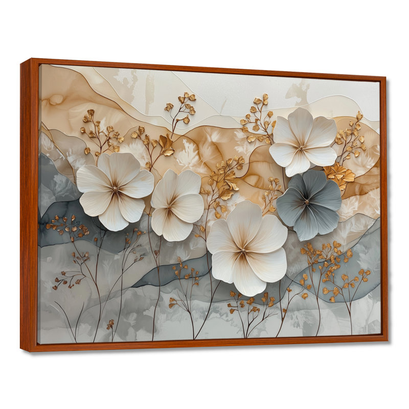 Berenice - Art mural floral, H 30 po x l 40 po, Cadre flottant, Brun