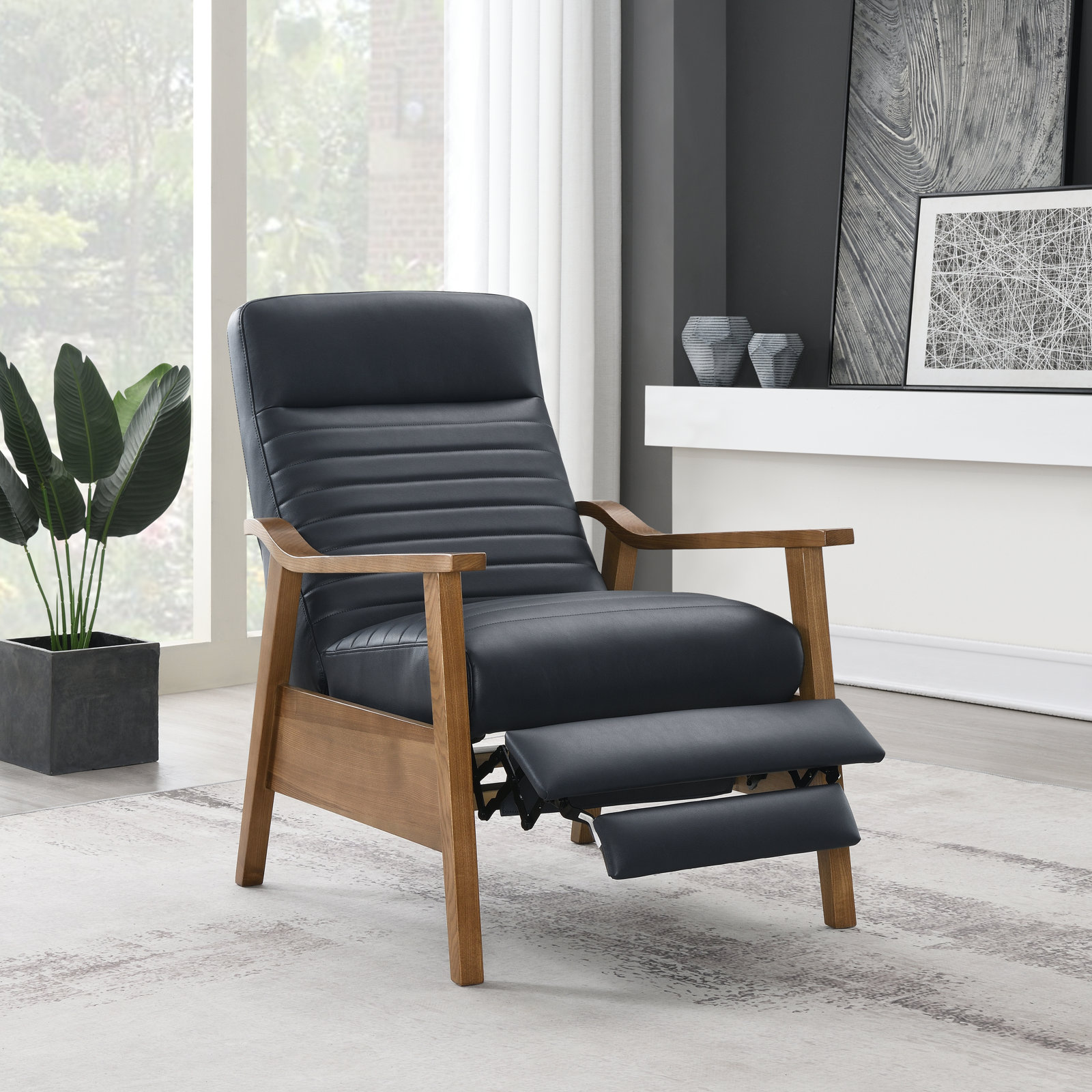 Clary 34" Manual Recliner, Midnight Blue Faux Leather