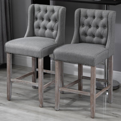 Tabourets gris à hauteur de comptoir, chaises de salle à manger rembourrées à oreilles, de 2 sièges de 26,25 po, sans accoudoirs avec pieds en bois d'hévéa résilient