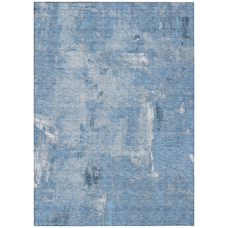 Tapis intérieur lavable abstrait bleu 8 pi x 10 pi Denim