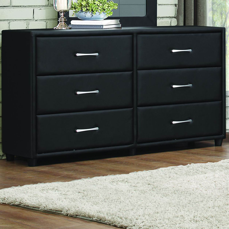 Gribble 56.25'' W 6 - Drawer Dresser, Black vinyl