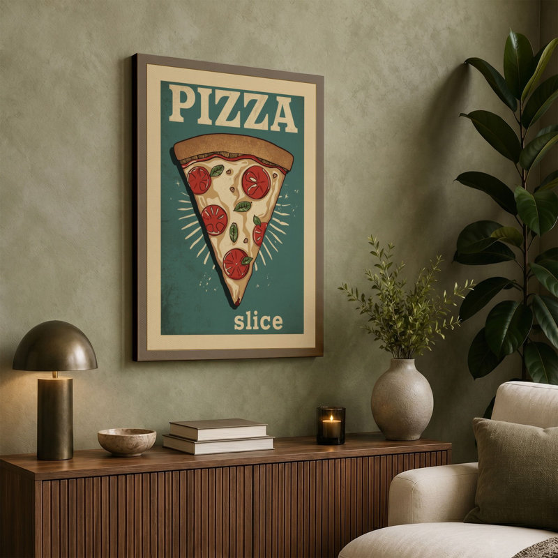 Pizza Slice Retro - Wrapped Canvas, 18x12 - 45.7 x 30.5 cm, Sage Border