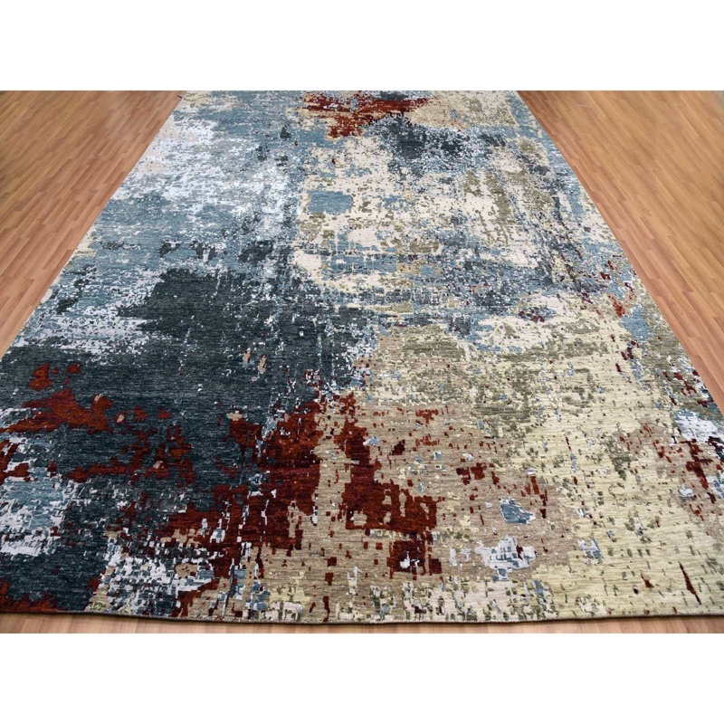 Tapis unique gris noué à la main nouvel âge 10 pi x 14 pi 2 po Viance