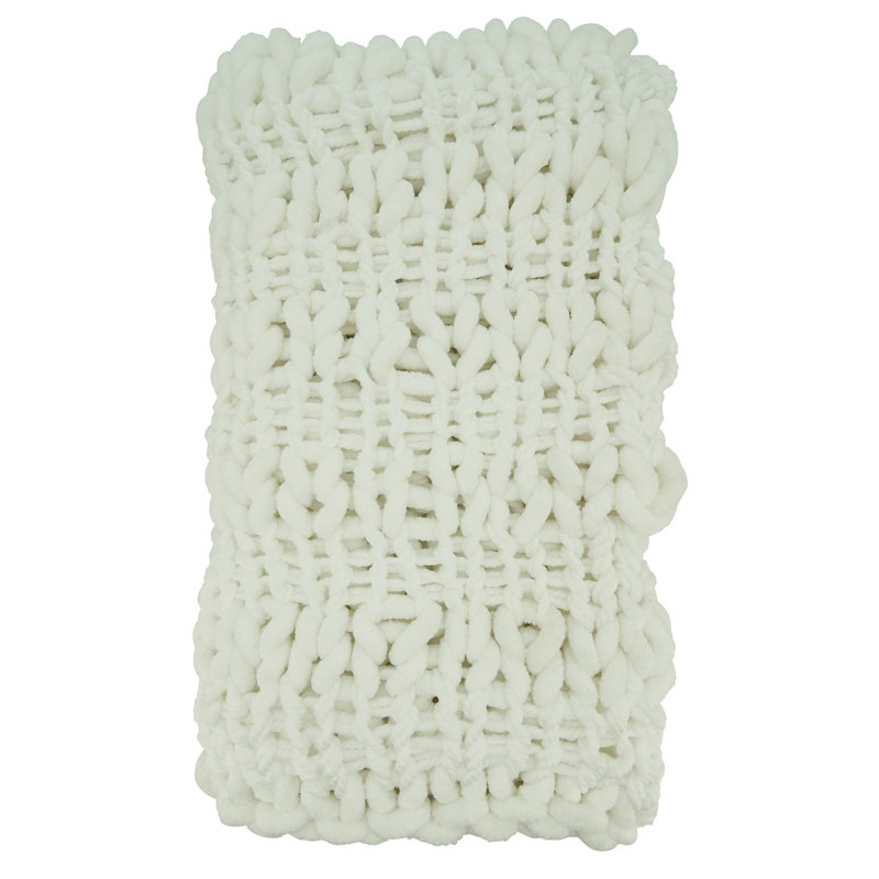 Sevan Collection Chunky Knit Throw Blanket, White