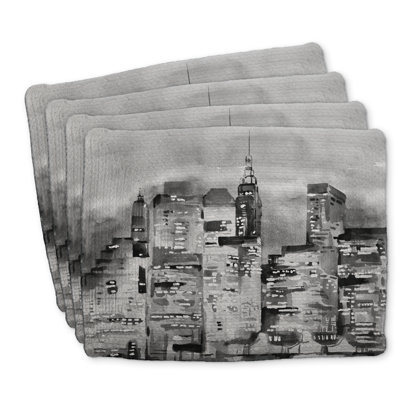 Watercolor Cityscape Braided Polyester Placemats Set of 4
