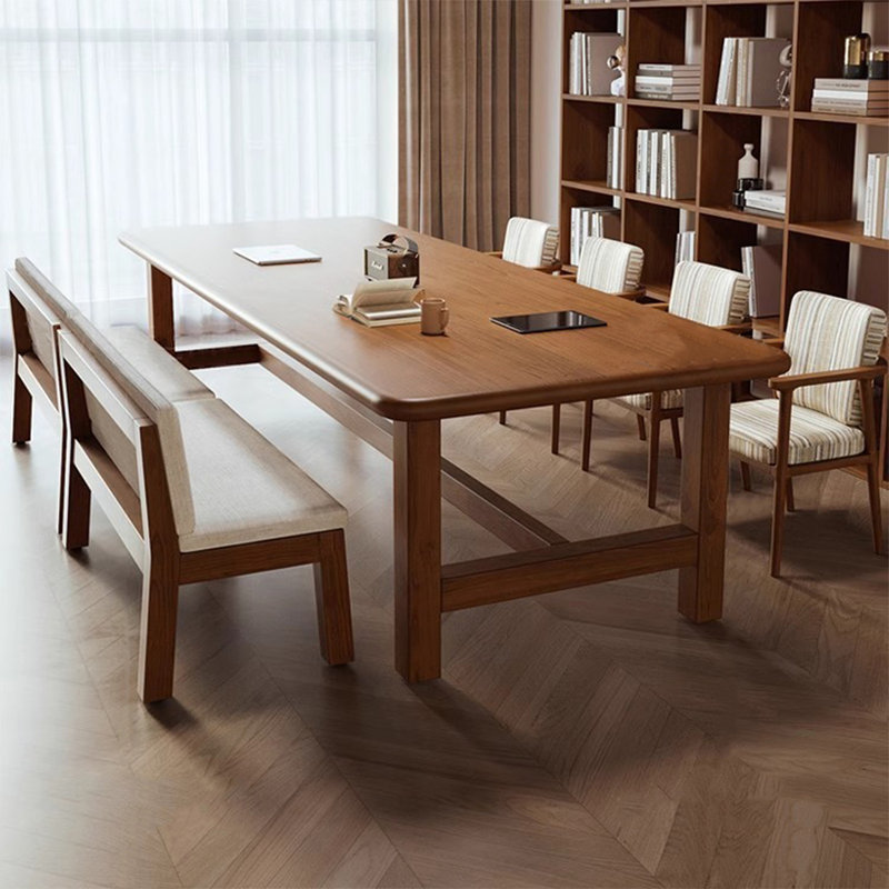 Brown Rectangular Solid Wood Dining Table, 29.53"H x 62.99"L x 27.56"W