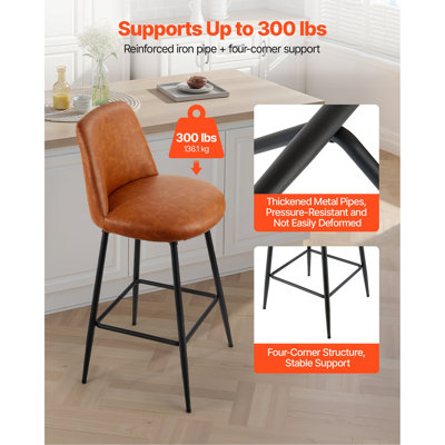 Ensemble de tabourets de bar de 3 tabourets pivotants à hauteur de comptoir de 27 pouces, tabouret de bar en cuir PU moderne avec dossier et pieds en métal, chaise de bar sans accoudoir, tabouret de bar pour cuisine, salle à manger, brun