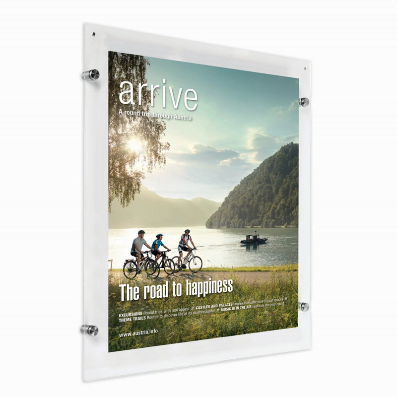 Wall Mount Clear Acrylic Floating Picture Frame with Brushed Silver Standoff Hardware