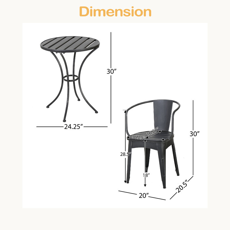 3 PC METAL BISTRO SET, Black