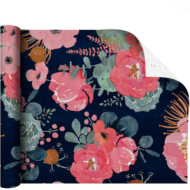 Fontella Peel & Stick Floral Roll, Navy Blue