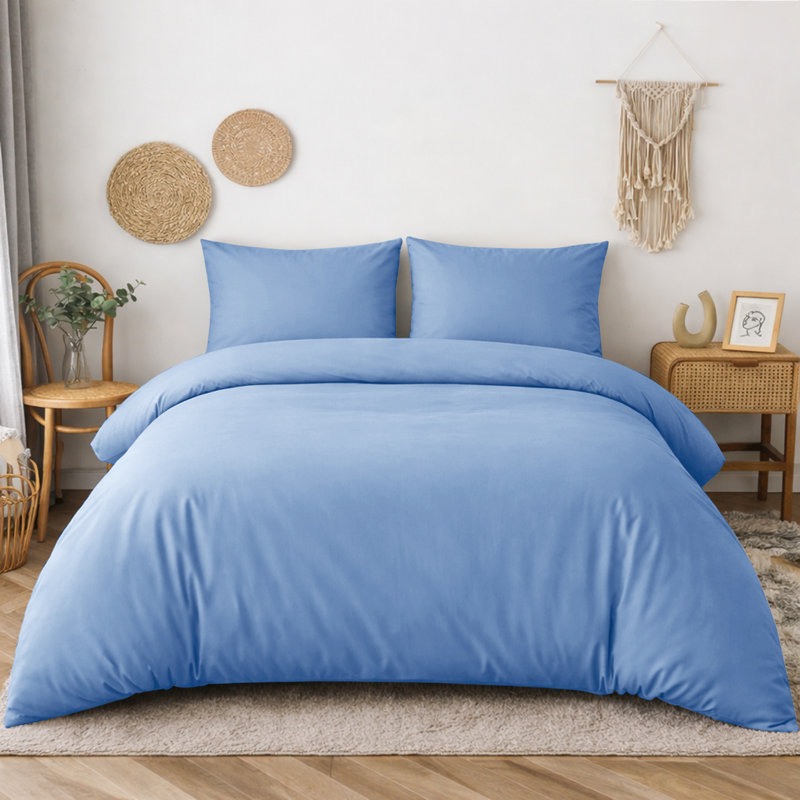 Microfiber Solid Colour Duvet Cover Set, Single Duvet Cover + 1 Pillowcase, Light Blue