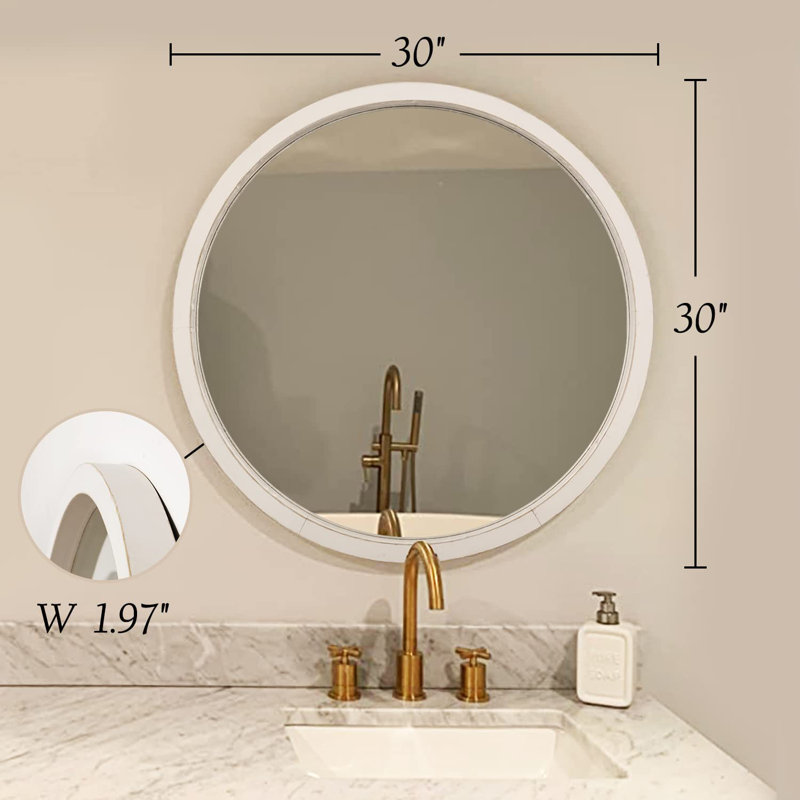 Eberlein Wood Round Wall Mirror, White