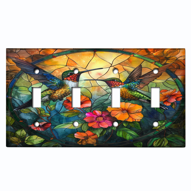 Couvercle de plaque d'interrupteur en métal; Impression de colibri avec colibri 4 couleurs US standard, # 4 Quad bascule