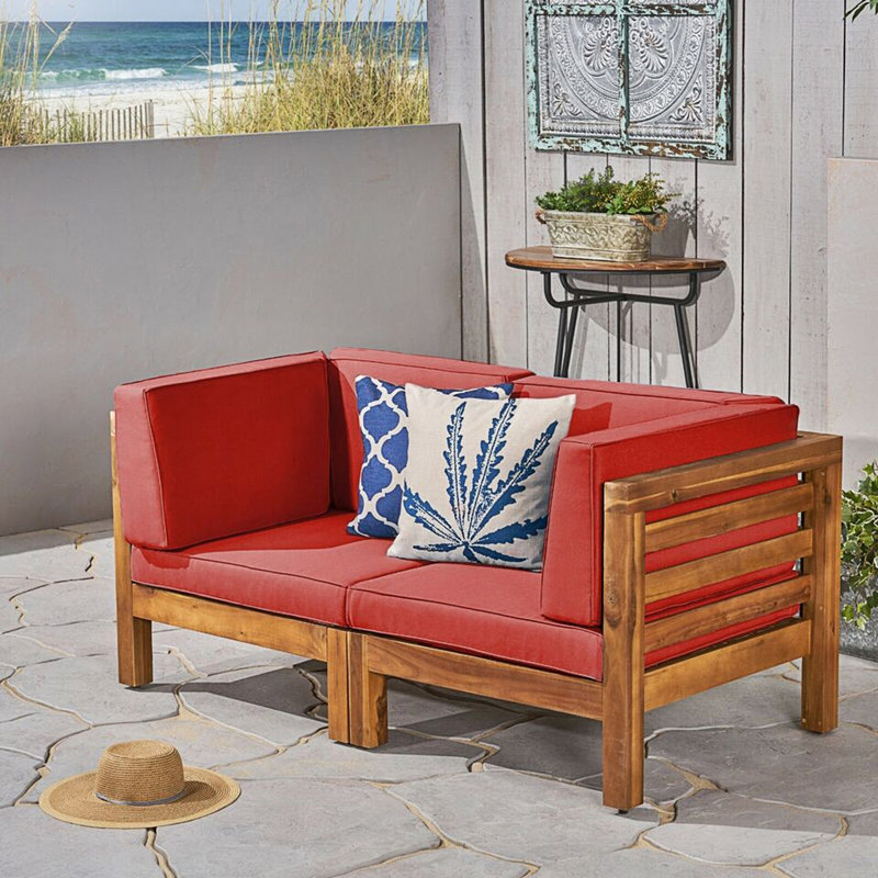2-Piece Outdoor Love Seat Set, Red, Teak