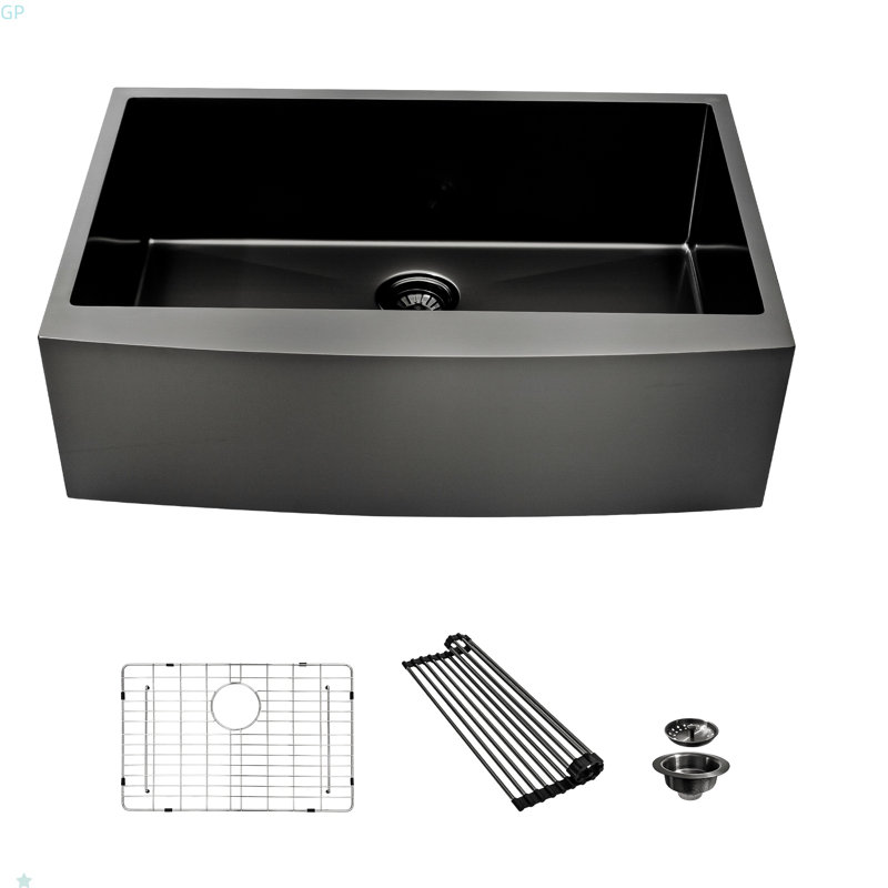 33 Gunmetal Black Farmhouse Sink - 33 Inch Kitchen Sink Stainless Steel 16 Gauge Apron Front Kitchen Sink