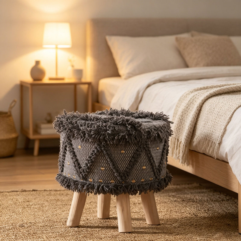 Rectangle Upholstered Wool Ottoman