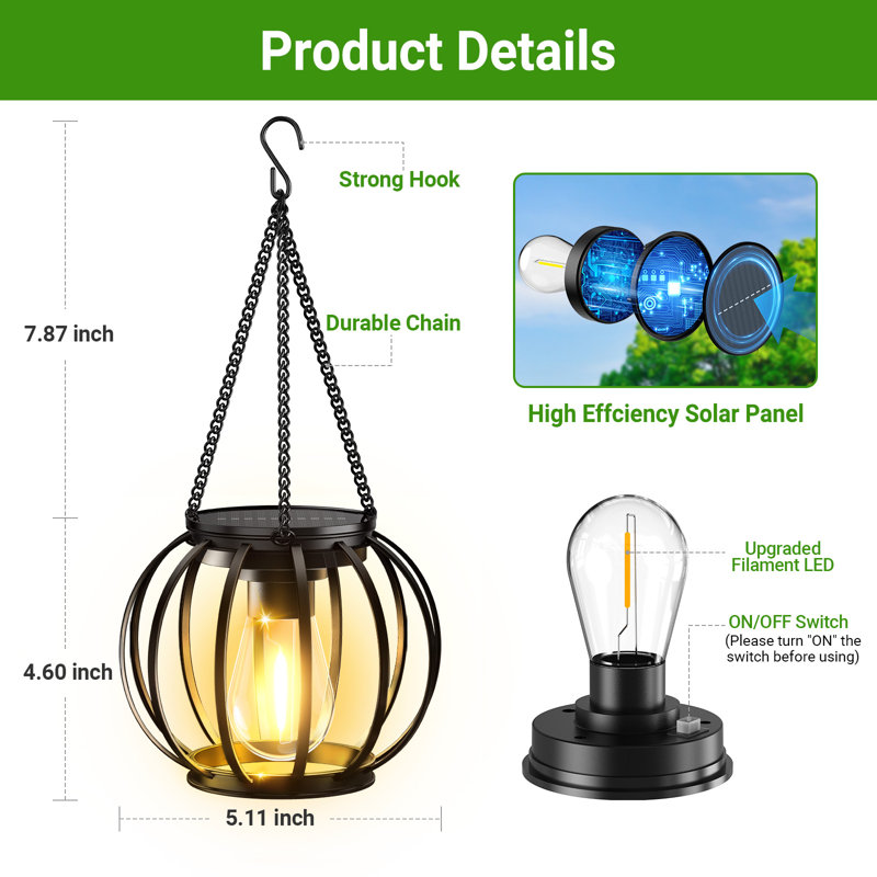 12.5" Solar Powered Integrated LED Outdoor Lantern, Matte Black