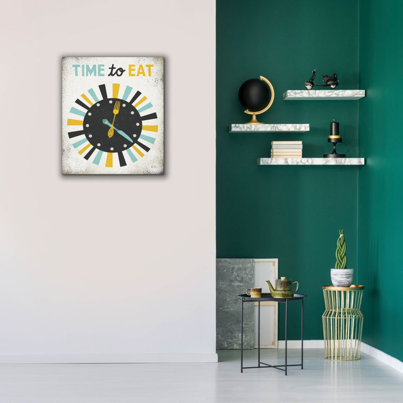  «Retro Diner Time To Eat Horloge» par Michael Mullan, art mural sur toile, 26 po x 30 po