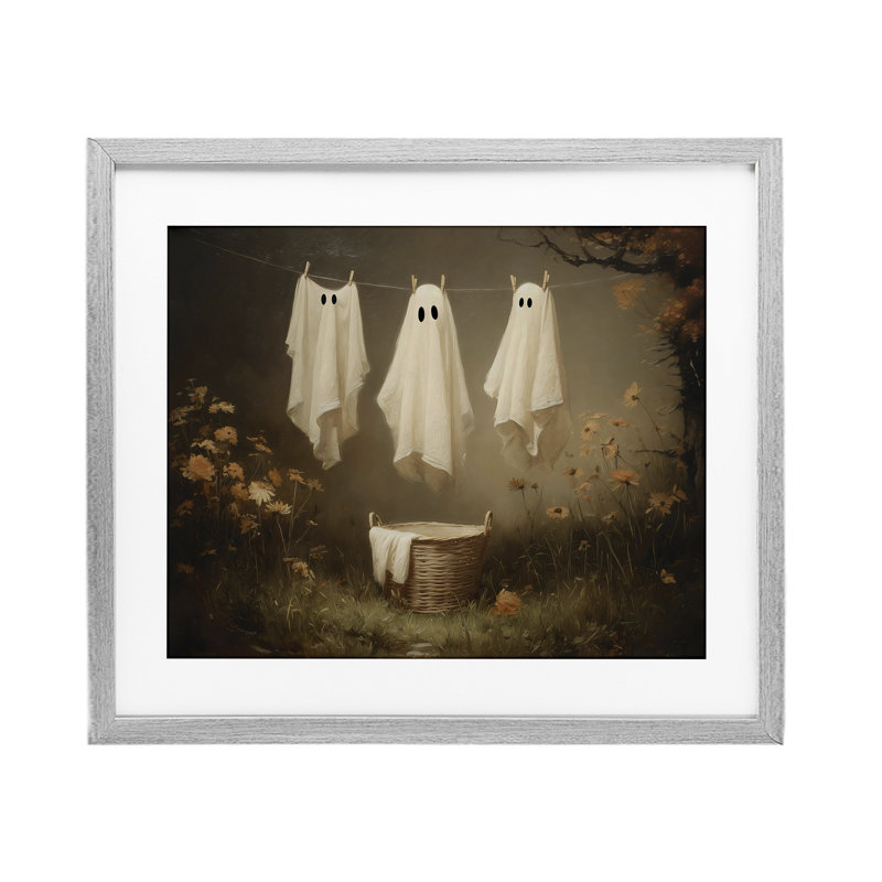 Trois fantômes de lessive suspendus, reproduction sous verre, design par Arlington Prints, Cadre de ferme gris