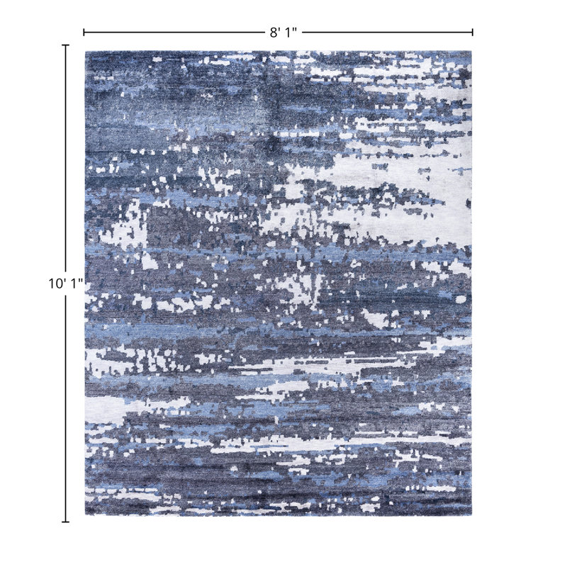 Tapis moderne fait à la main de conception unique - bleu, 8 pi 1 po x 10 pi 1 po