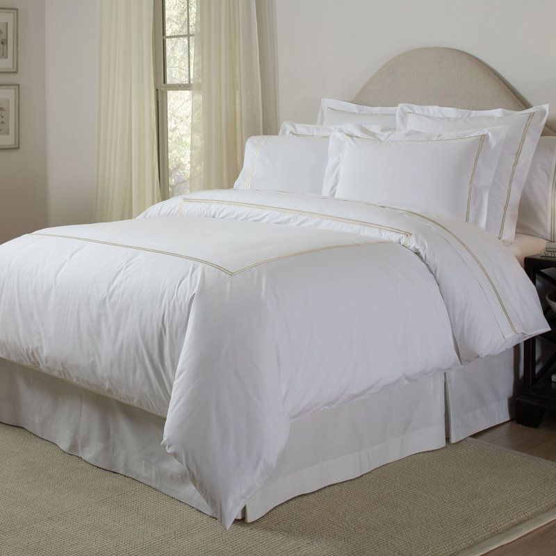 Ensemble de couette Pointehaven Percale, Housse de couette très grand / très grand califo, Blanc / Taupe