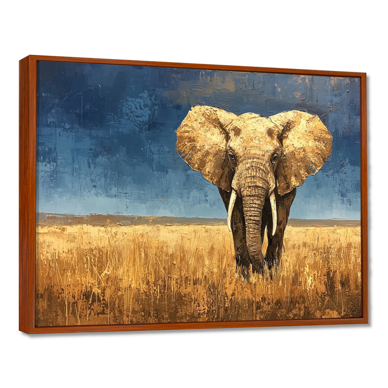 Éléphant dans les plaines d'Afrique I - éléphant, art mural sur toile, H 30 po x l 40 po, Brun, Impression encadrée flottante
