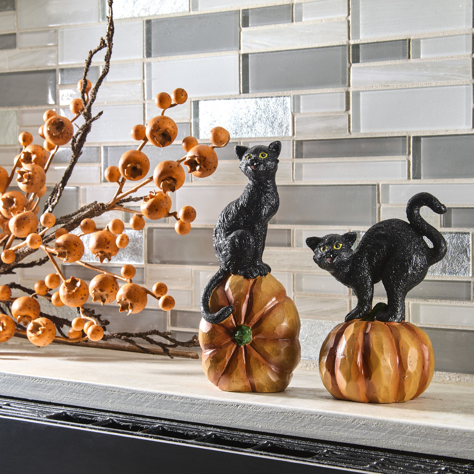 Lichter Pumpkin Cat Figurine Set