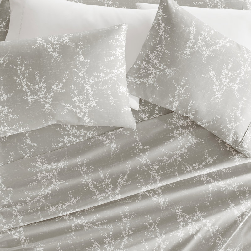Twin Light Grey Floral Microfiber Sheet Set