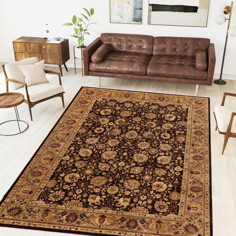 Tapis oriental noir / brun clair en laine noué à la main 9 pi 1 po x 11 pi 5 po Oriental