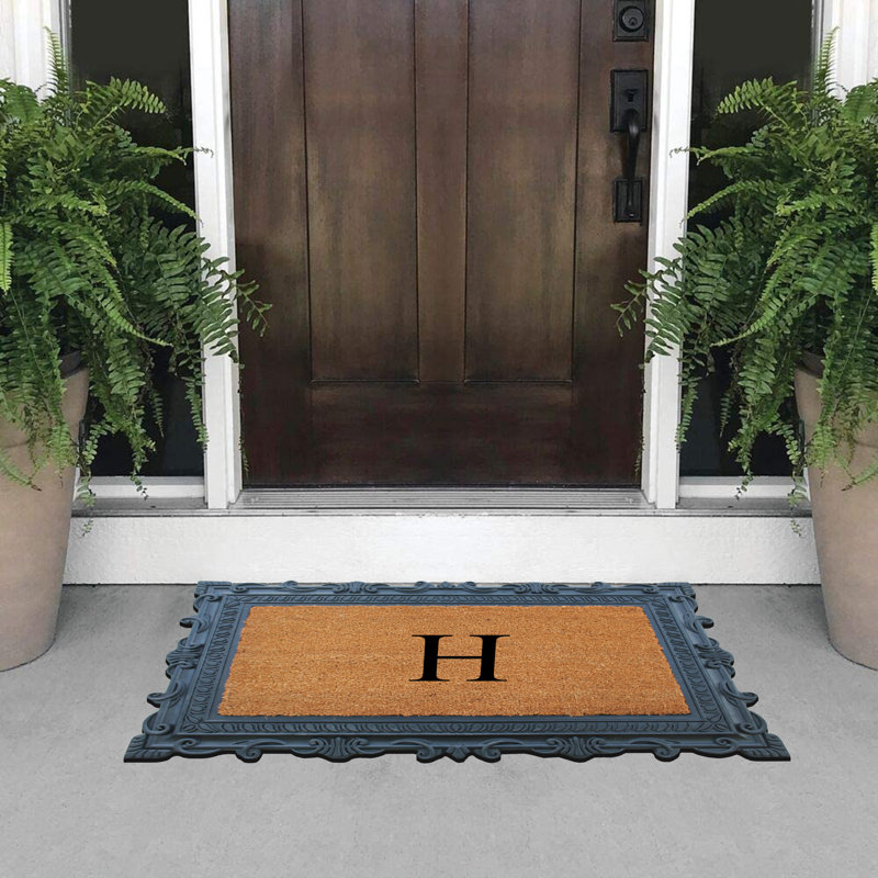 Paillasson à motif de monogramme de 24 po x 36 po Carson, H, Noir