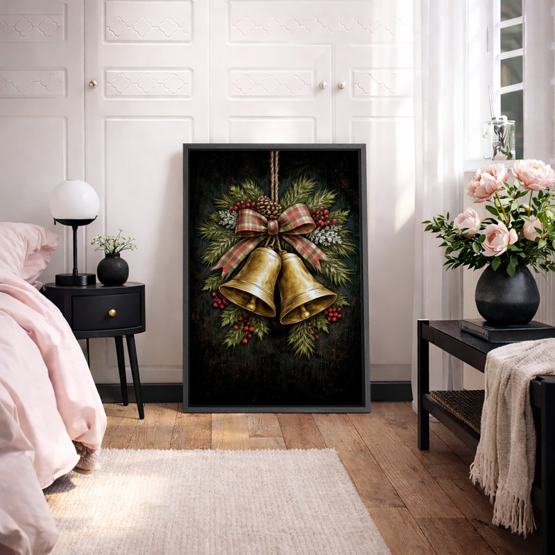 Décoration de Noël rustique de clochettes de Noël, photos de salon, impression sur toile giclée sur toile encadrée