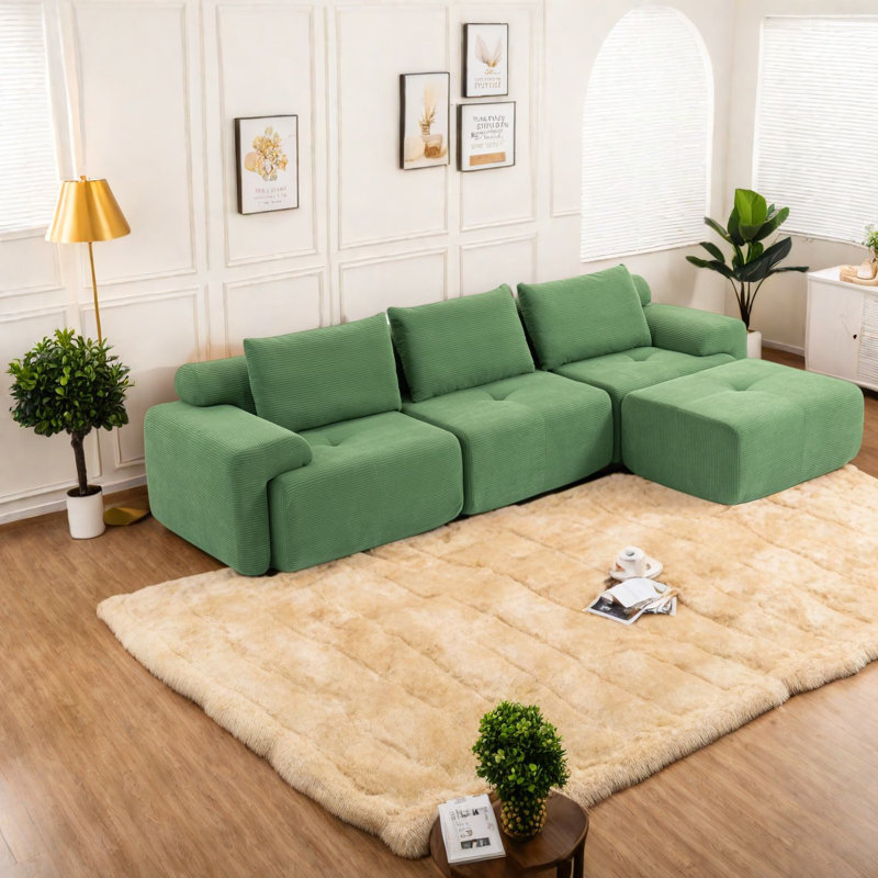 Canapés modulaires peu encombrants, tissu en velours côtelé à structure en acier, canapé de salon moderne