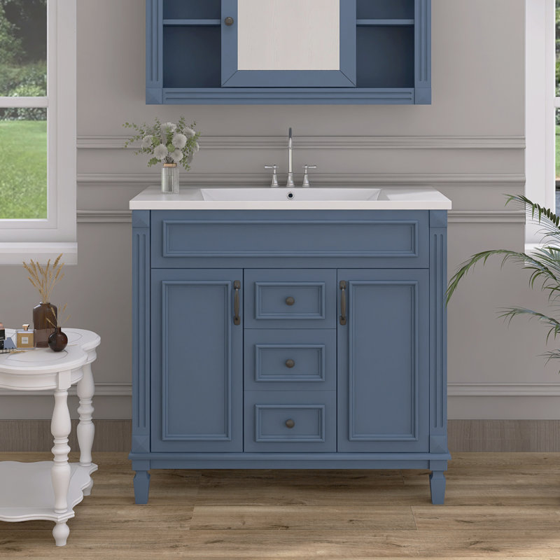 Shantana 35.9'' Single Bathroom Vanity with Ceramic Top, Blue
