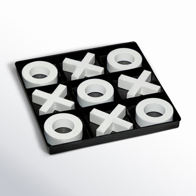 Black Wood Tic Tac Toe Game Set with White Pieces