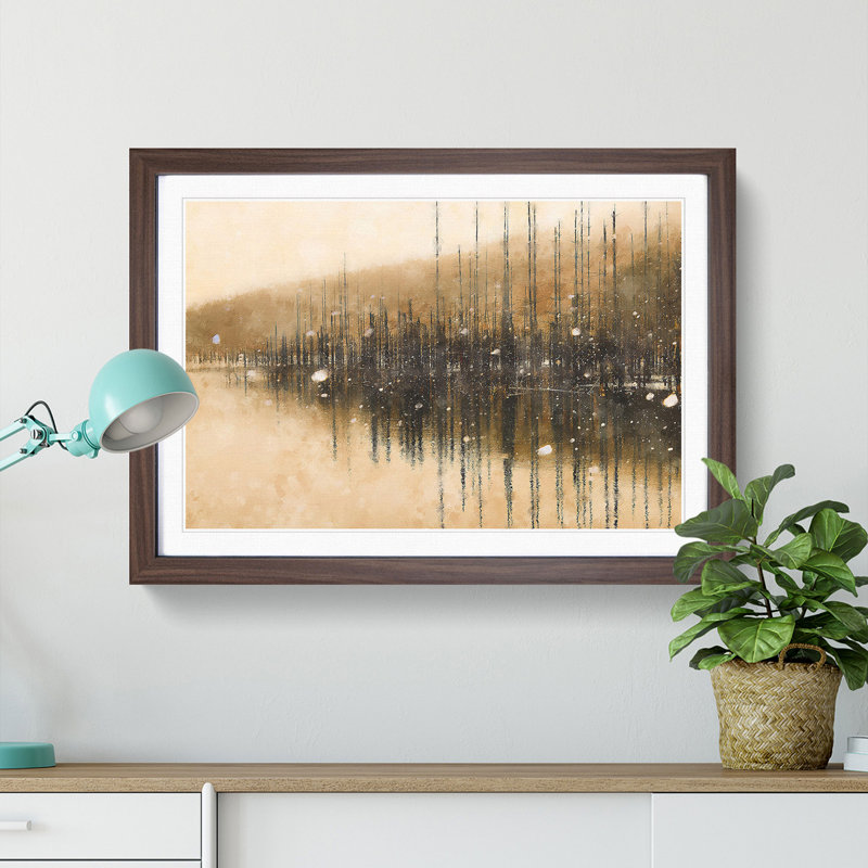 Winter in Cuejdel Lake in Romania - Picture Frame Painting Print, 40cm H x 60cm W x 2cm D, Walnut Framed